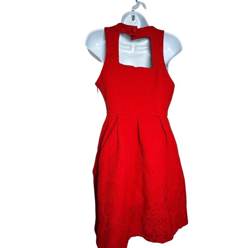 Moulinette Soeurs Red Jacquard Fit & Flare Dress Women’s Size 6 anthropologie - Picture 5 of 11